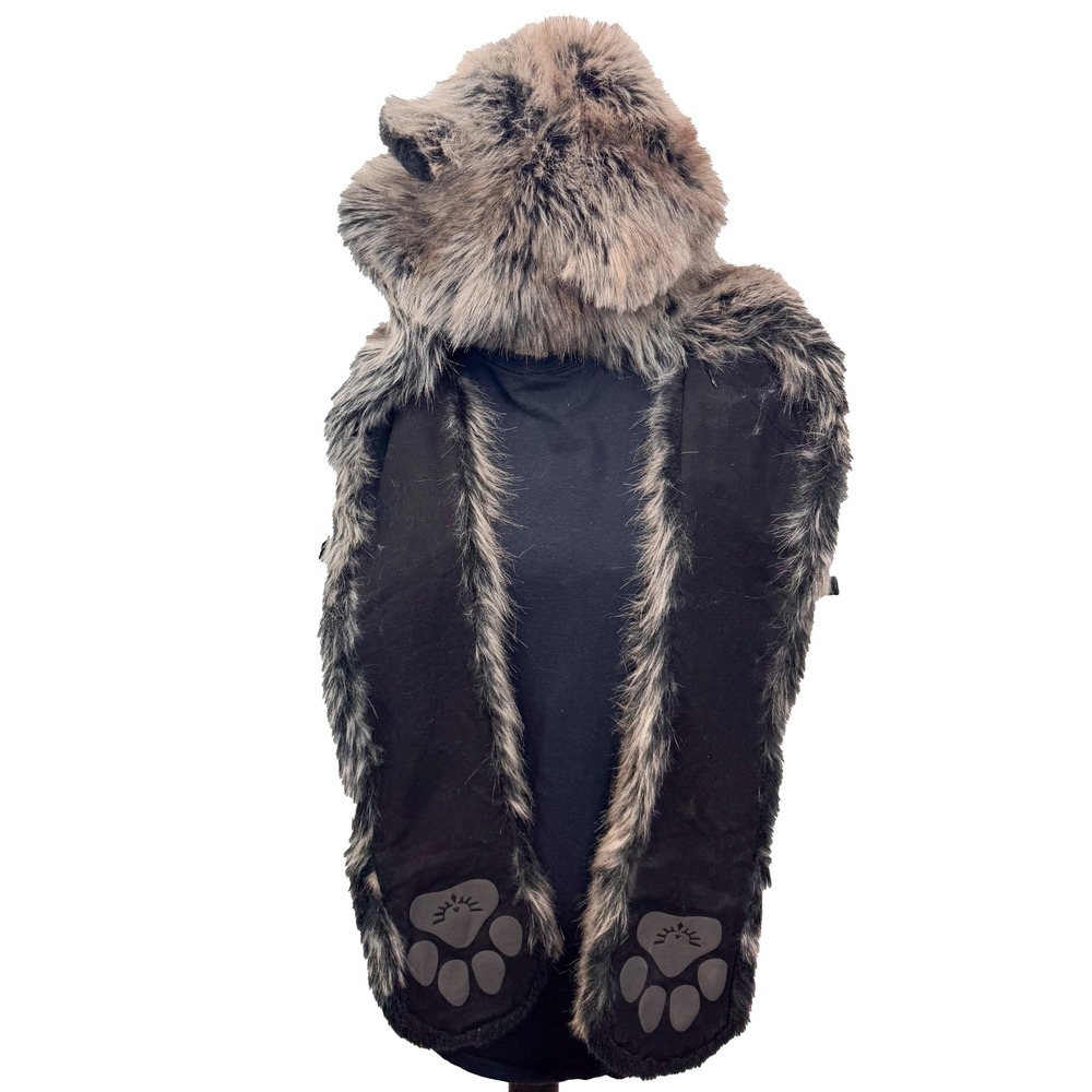 SpiritHoods Grey Wolf Faux Fur Hood Scarf With Paw Mittens - Picture 8 of 11